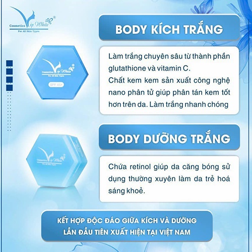 Bạn đang khao khát có làn da trắng hồng mịn màng như bao cô gái khác đã có combo body truyền trắng VIP WHITE giúp bạn Bạn đang khao khát có làn da trắng hồng mịn màng như bao cô gái khác đã có combo body truyền trắng VIP WHITE giúp bạn