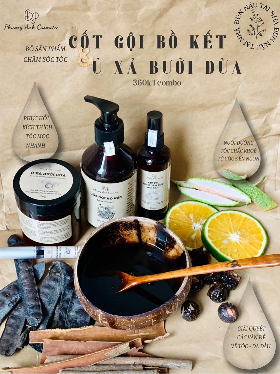 Combo Cốt Gội Bồ Kết Ủ Xả Bưởi Dừa Đun Nấu Thủ Công Phương Anh Cosmetic Tặng Kèm quà Combo Cốt Gội Bồ Kết Ủ Xả Bưởi Dừa Đun Nấu Thủ Công Phương Anh Cosmetic Tặng Kèm quà