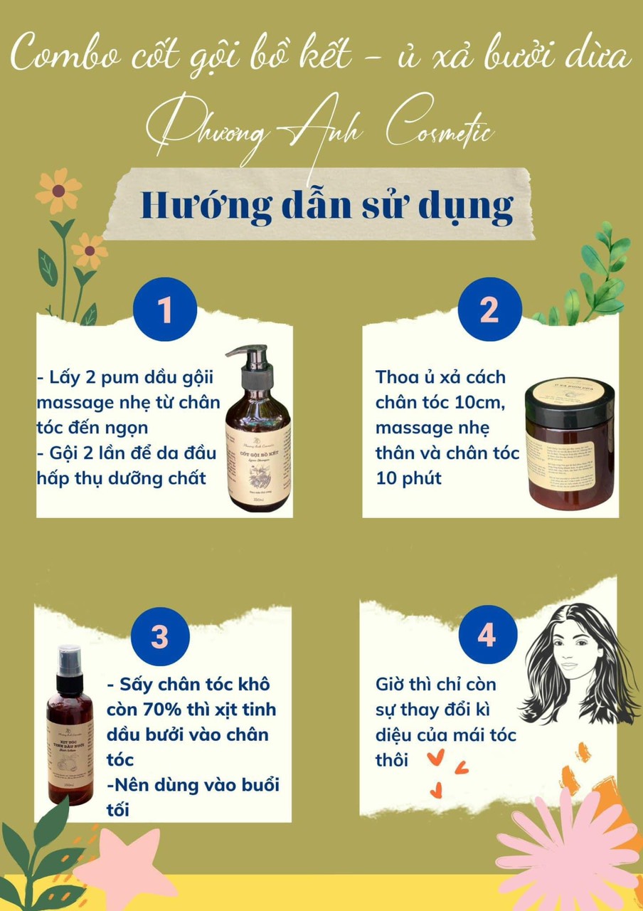 Combo Dầu Gội Cốt Bồ Kế Dầu Xả Bưởi Dừa BP Phương Anh Cosmetic Combo Dầu Gội Cốt Bồ Kế Dầu Xả Bưởi Dừa BP Phương Anh Cosmetic