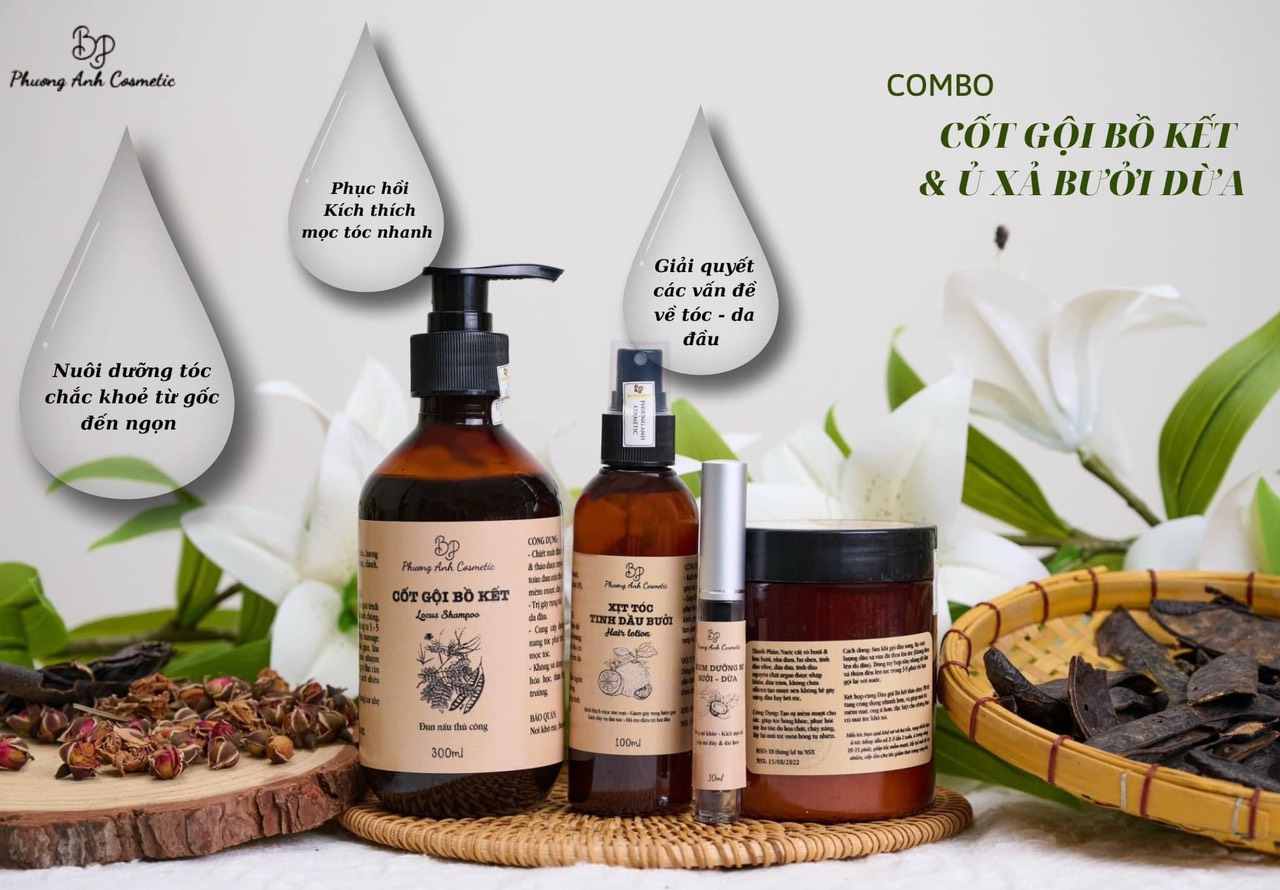 Combo cốt gội bồ kết ủ xả bưởi dừa đun nấu thủ công cho mái tóc chắc khỏe