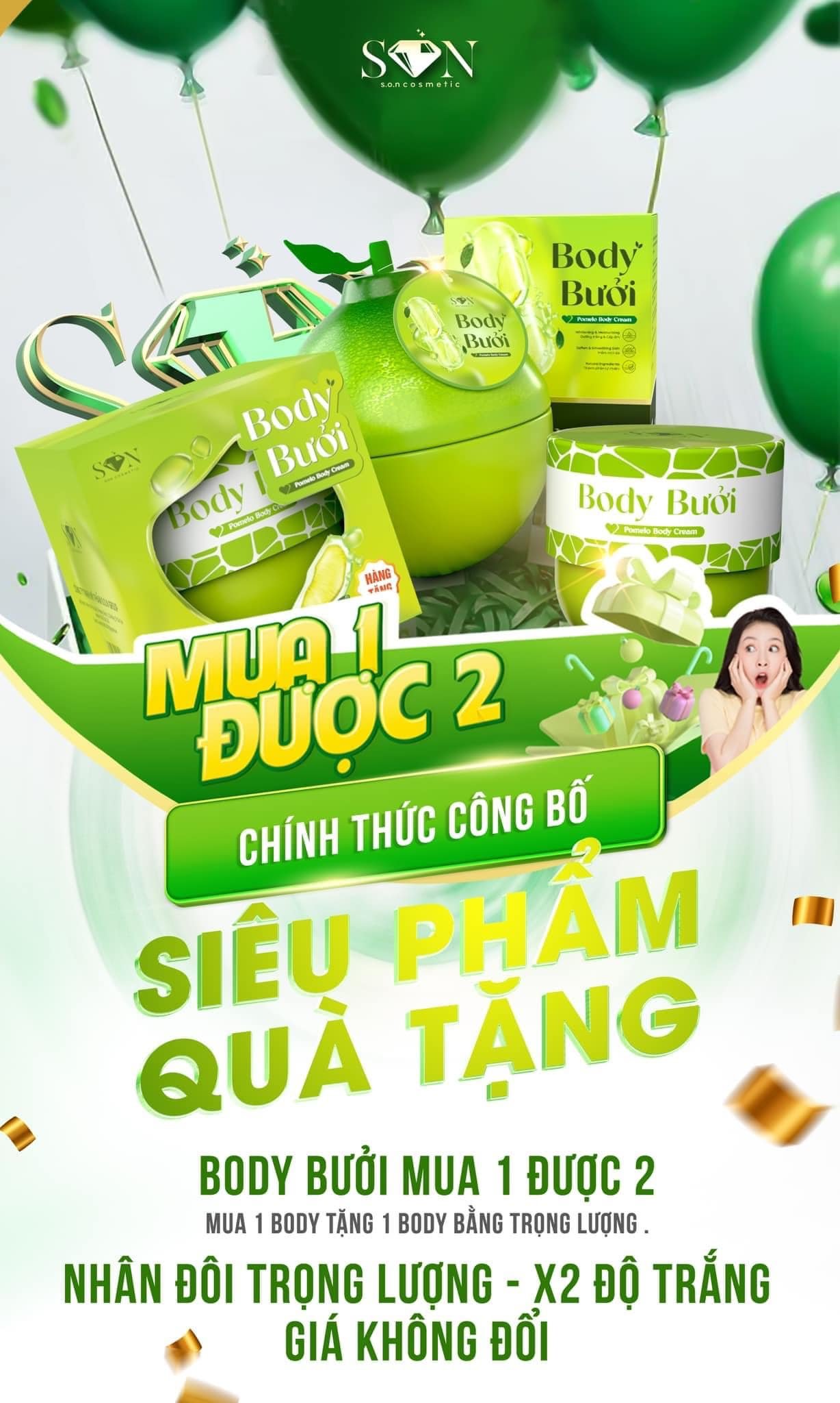 Kem Body Bưởi Mỹ Phẩm SON Group Mua 1 Tặng 1 Kem Body Bưởi Mỹ Phẩm SON Group Mua 1 Tặng 1