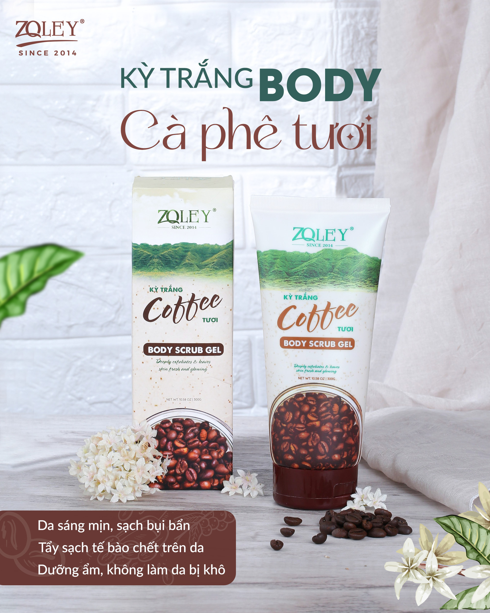 Kỳ trắng body coffee tươi Zoley tắm sạch và mịn da lại còn thơm