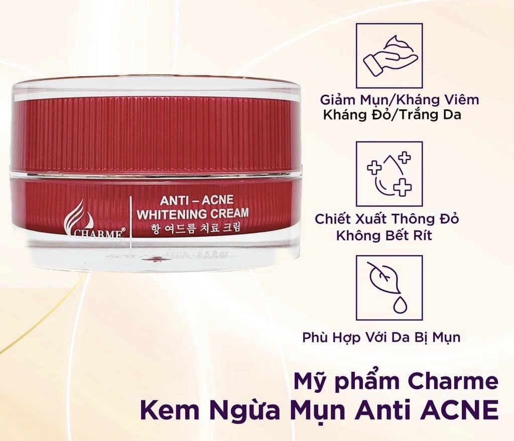 Kem trị mụn trắng da thông đỏ Charme Anti Acne Whitening Cream