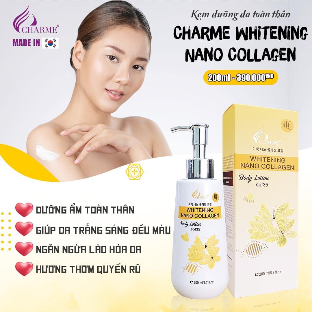 Kem dưỡng da toàn thân Charme Whitening Nano Collagen giúp làn da đẹp chuẩn hàn