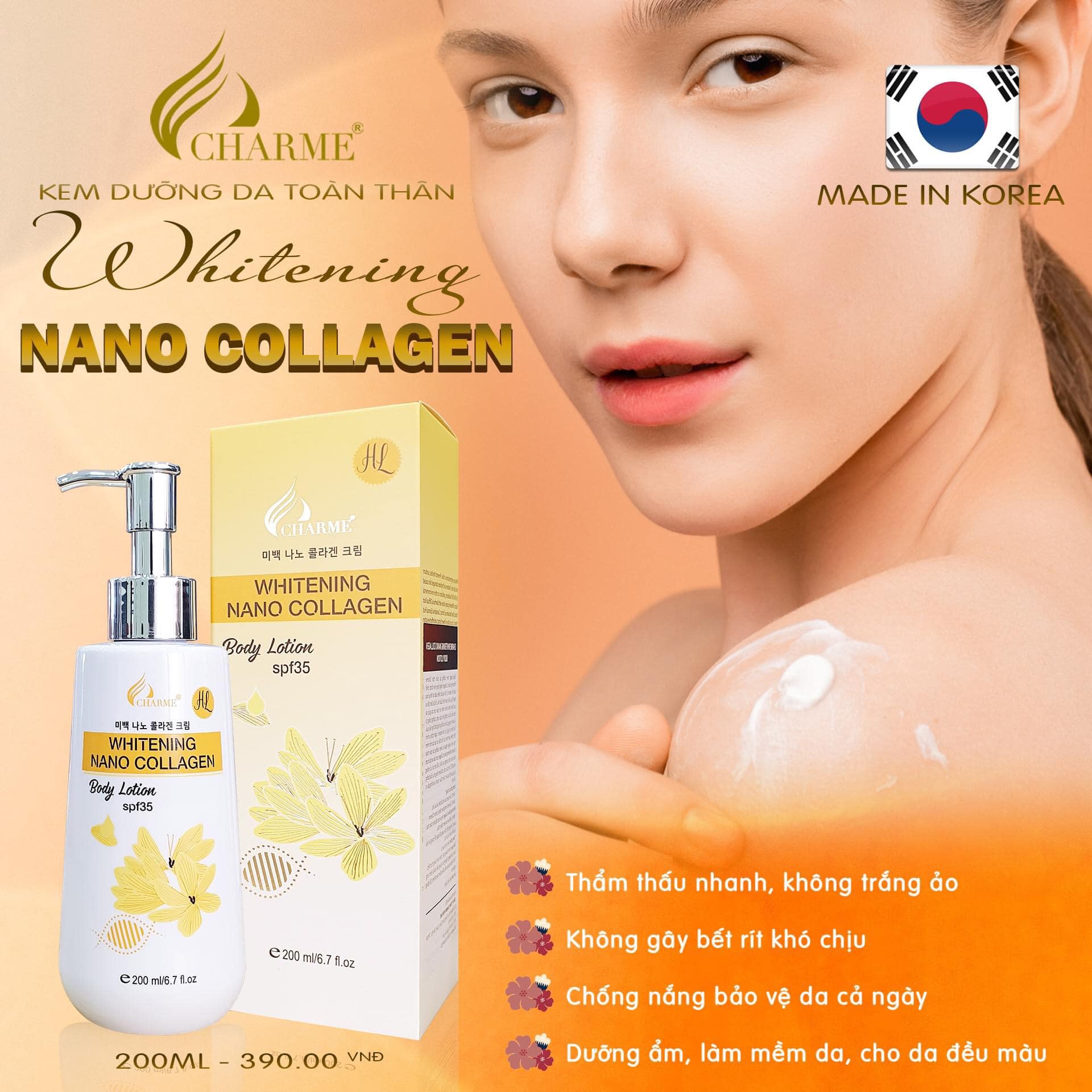 Kem dưỡng da toàn thân Charme Whitening Nano Collagen giúp làn da đẹp chuẩn hàn Kem dưỡng da toàn thân Charme Whitening Nano Collagen giúp làn da đẹp chuẩn hàn