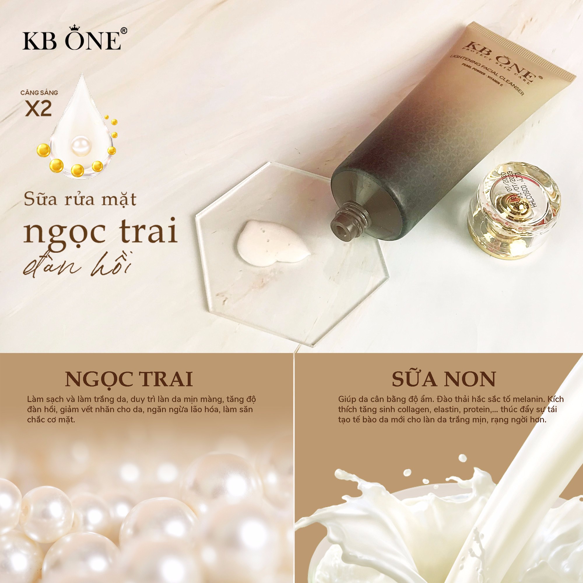 Sửa rửa mặt làm sạch sâu chiết xuất từ ngọc trai KBone Sửa rửa mặt làm sạch sâu chiết xuất từ ngọc trai KBone