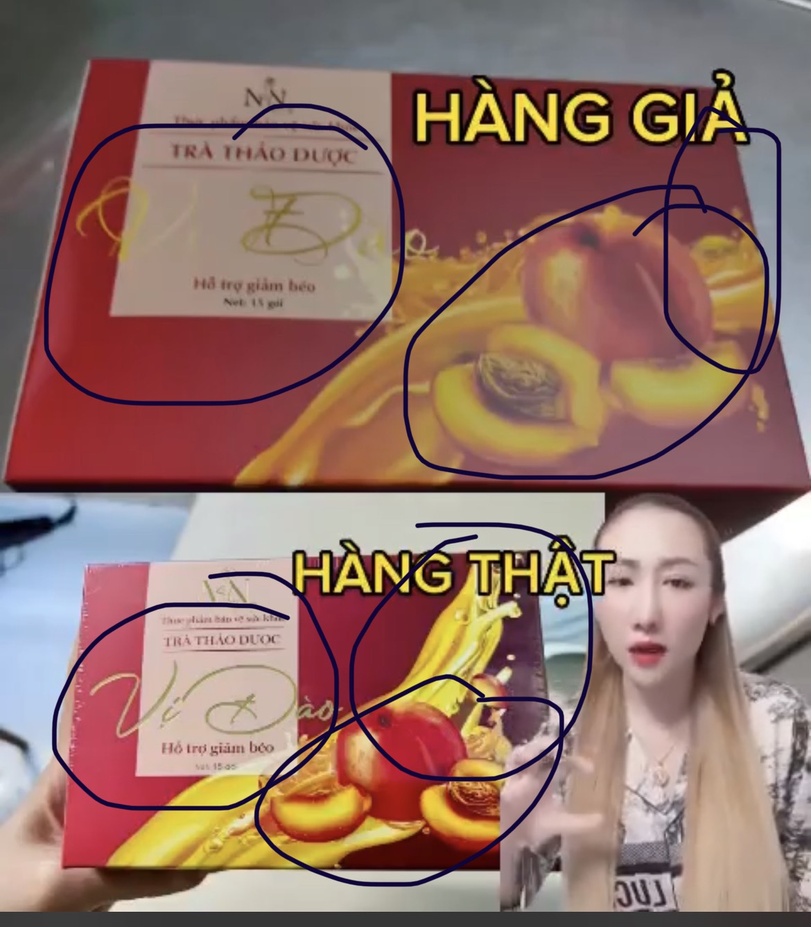 Phân biệt thật giả Trà Đào Giảm Cân MN Collagen X3