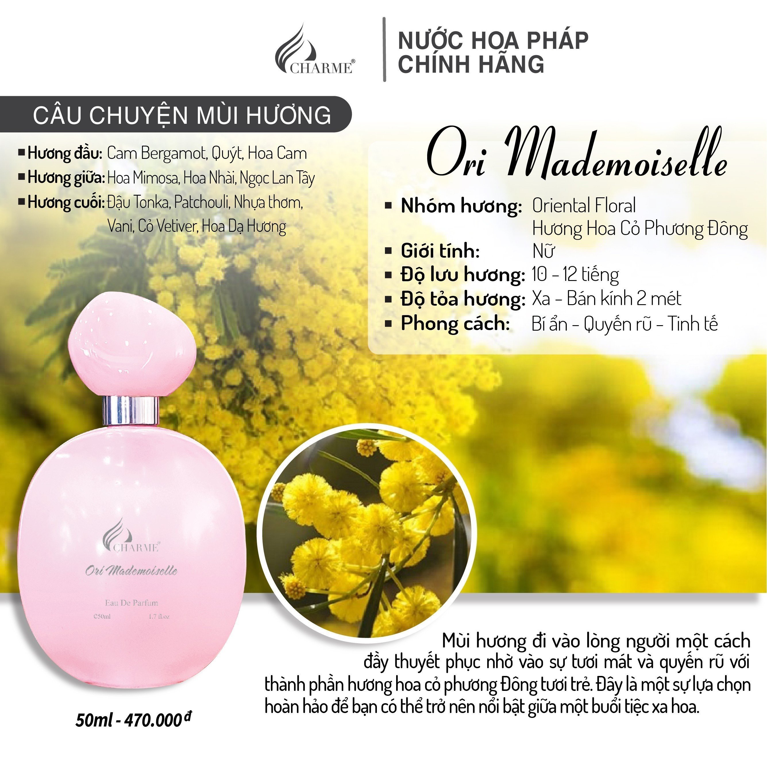 Charme Ori Mademoiselle như viên pha lê trong suốt rực rỡ vô cùng hợp với các cô gái Charme Ori Mademoiselle như viên pha lê trong suốt rực rỡ vô cùng hợp với các cô gái