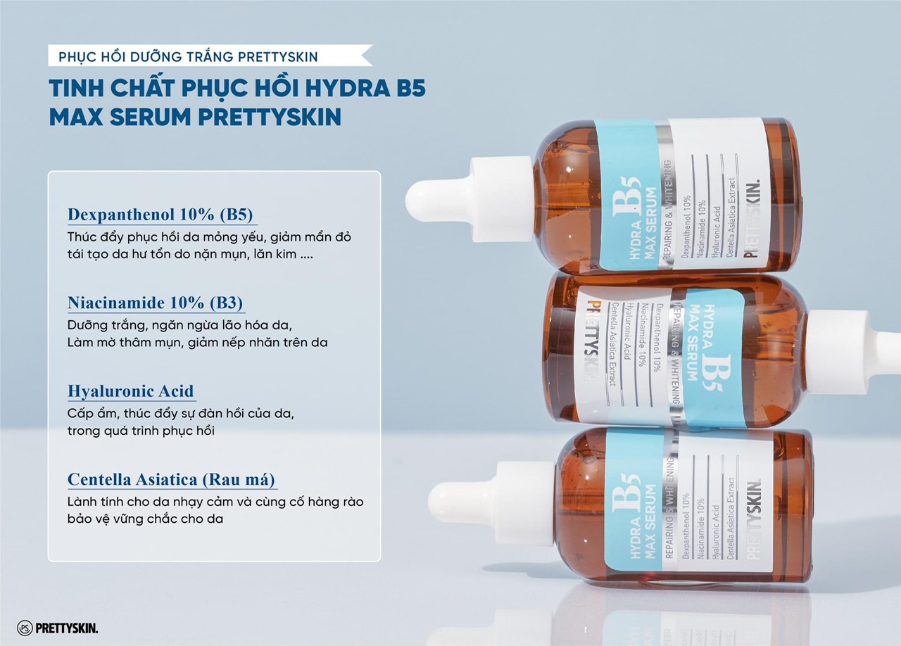 Siêu sốc với nguồn tin mật Serum B5 10% Prettyskin vừa phục hồi da lại kiêm thêm dưỡng trắng