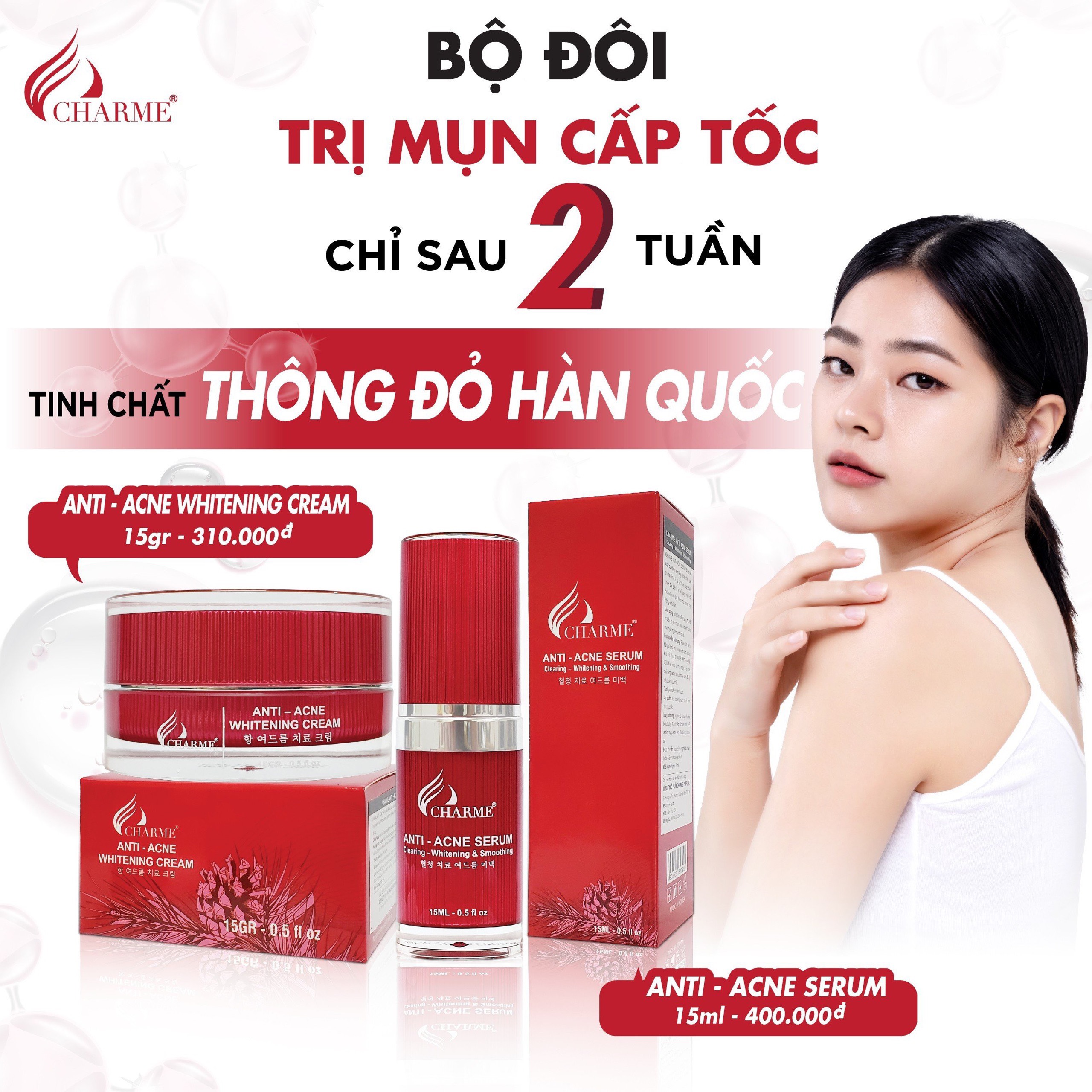 Charme yêu da bạn bộ đôi trị mụn thần sầu với tinh chất thông đỏ