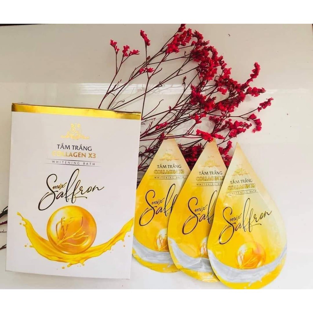 Tắm trắng Collagen X3 Luxury Mix Saffron Đông Anh - Hộp 3 Gói Tắm trắng Collagen X3 Luxury Mix Saffron Đông Anh - Hộp 3 Gói