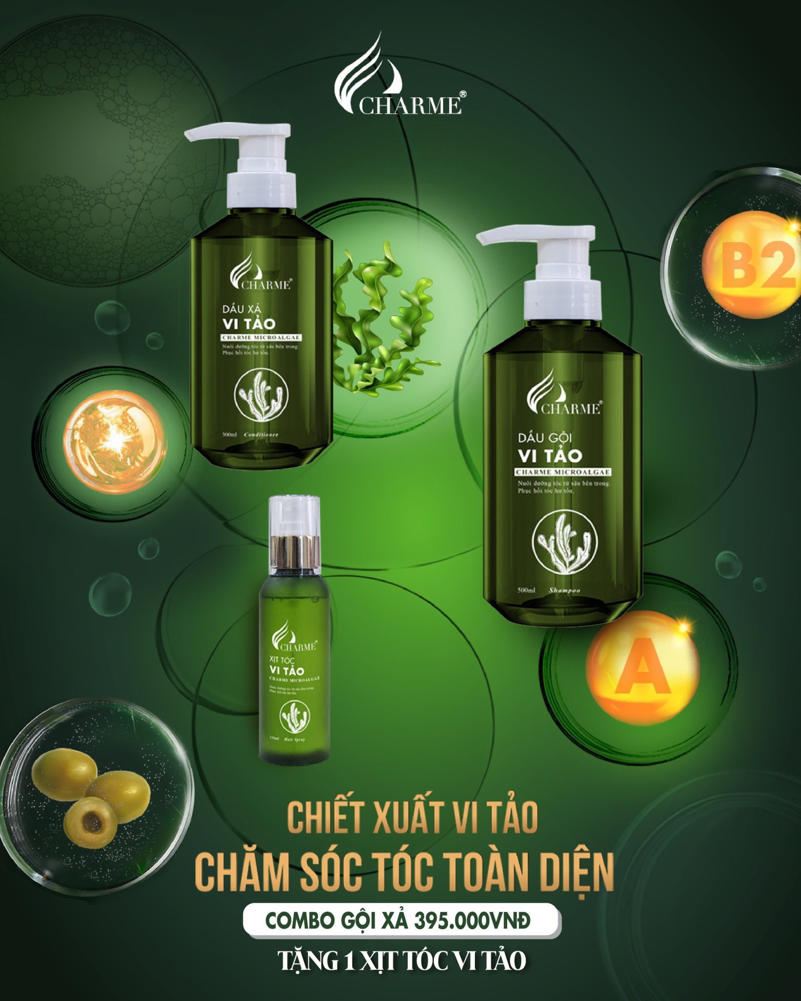 Chăm sóc tóc cũng là chăm sóc bản thân với combo Vi Tảo của Charme Chăm sóc tóc cũng là chăm sóc bản thân với combo Vi Tảo của Charme