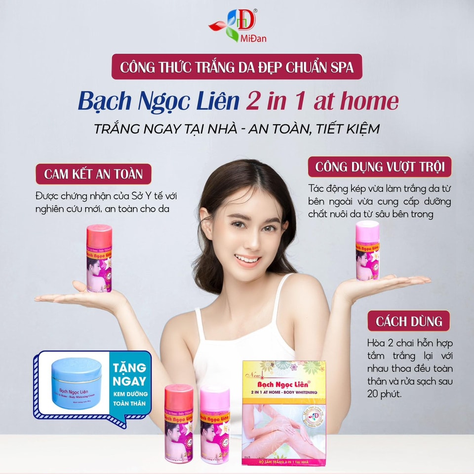 Công thức trắng da đẹp chuẩn Spa Bạch Ngọc Liên bộ tắm thảo dược tại nhà 2in1 Công thức trắng da đẹp chuẩn Spa Bạch Ngọc Liên bộ tắm thảo dược tại nhà 2in1