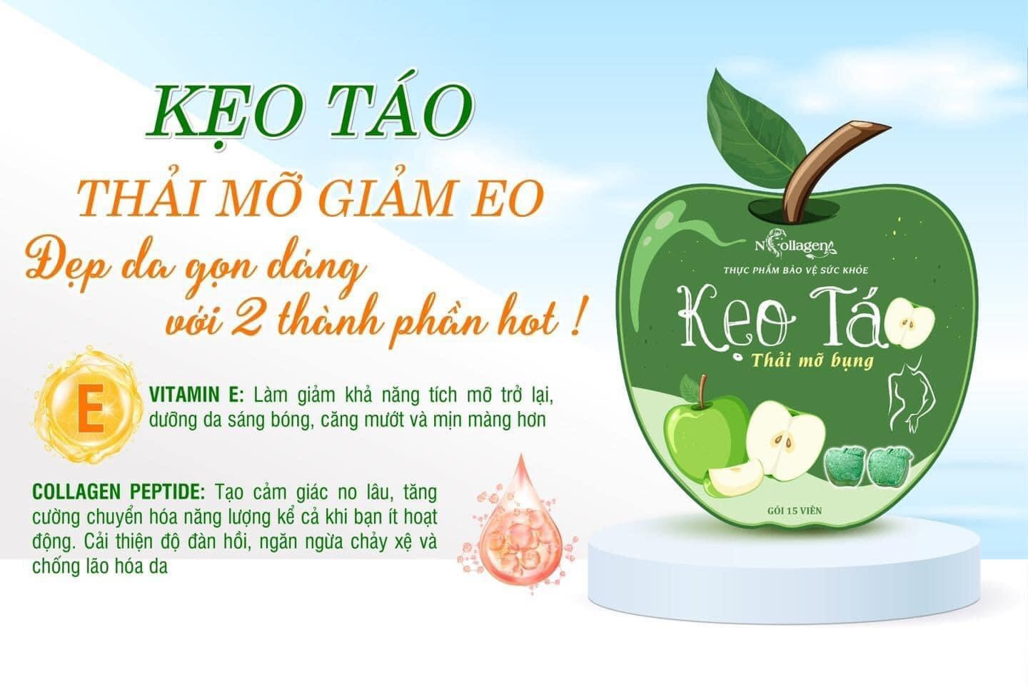 Kẹo Táo Thải Mỡ Bụng N Collagen 15 Viên Kẹo Táo Thải Mỡ Bụng N Collagen 15 Viên