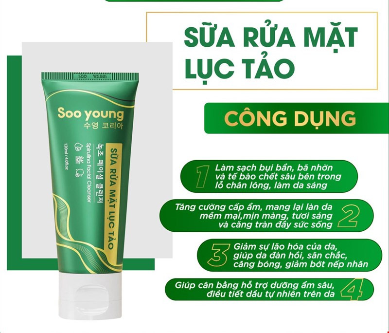 Sữa Rửa Mặt Lục Tảo Soo Yong với Sữa rửa mặt Sữa Rửa Mặt Lục Tảo Soo Yong với Sữa rửa mặt