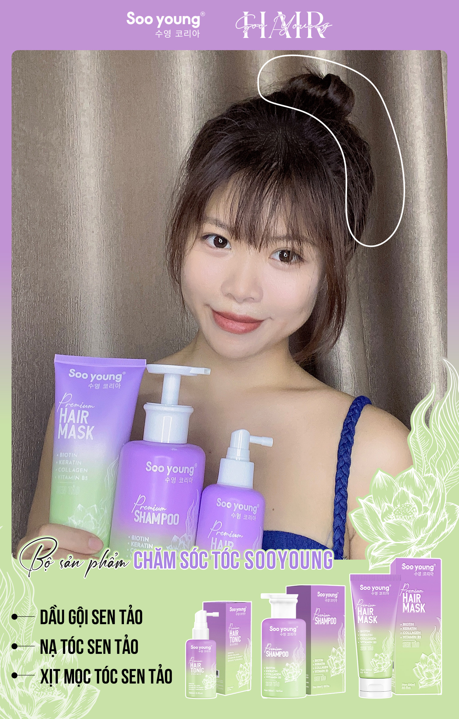 Team mê tóc con đâu bơi hết vô đây nè Combo chăm sóc tóc Sen Tảo Team mê tóc con đâu bơi hết vô đây nè Combo chăm sóc tóc Sen Tảo