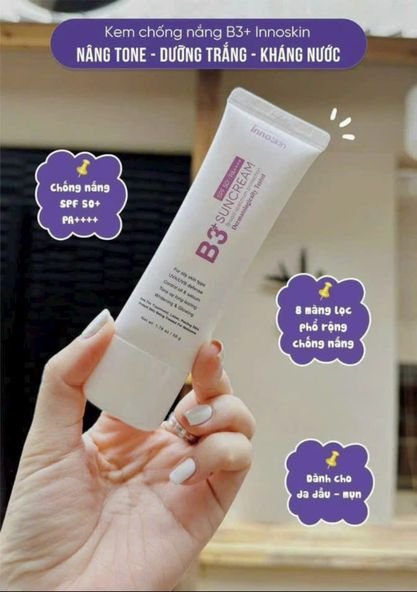 Kem chống nắng B3 InnoSkin Tím mẫu mới nhất dành riêng cho da dầu mụn Kem chống nắng B3 InnoSkin Tím mẫu mới nhất dành riêng cho da dầu mụn