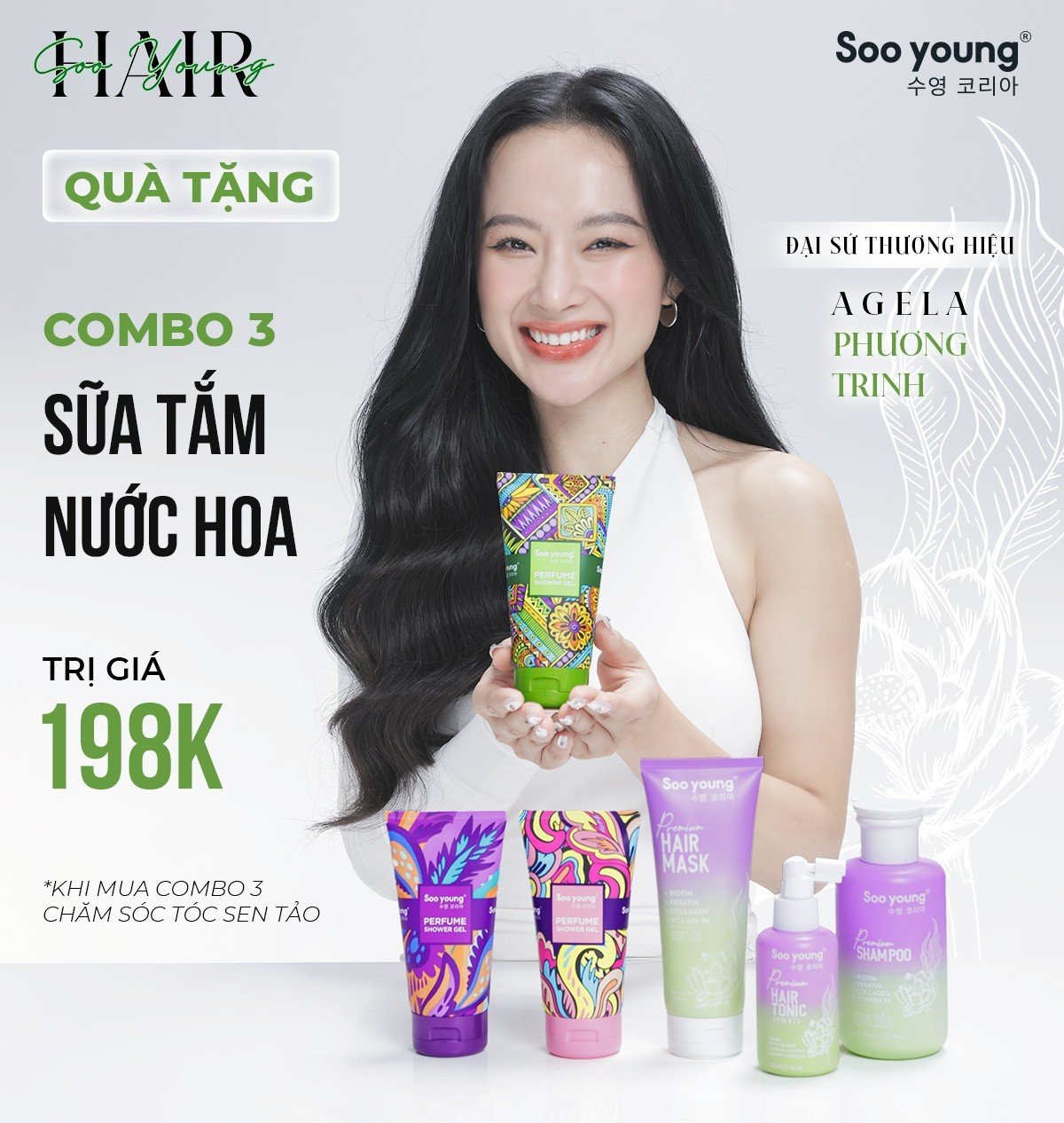 Đại sứ thương hiệu Angela Phương Trinh đồng hành cùng bộ dầu gội Sen Tảo SooYoung