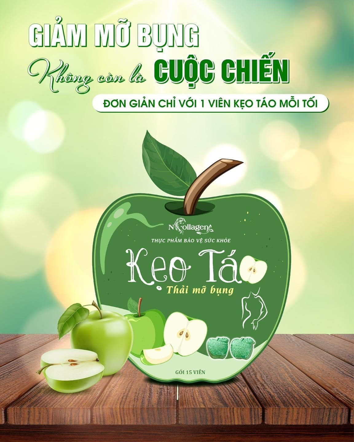 VỀ ĐÍCH" BỤNG PHẲNG EO THON CÙNG KẸO TÁO NCOLLAGEN VỀ ĐÍCH" BỤNG PHẲNG EO THON CÙNG KẸO TÁO NCOLLAGEN