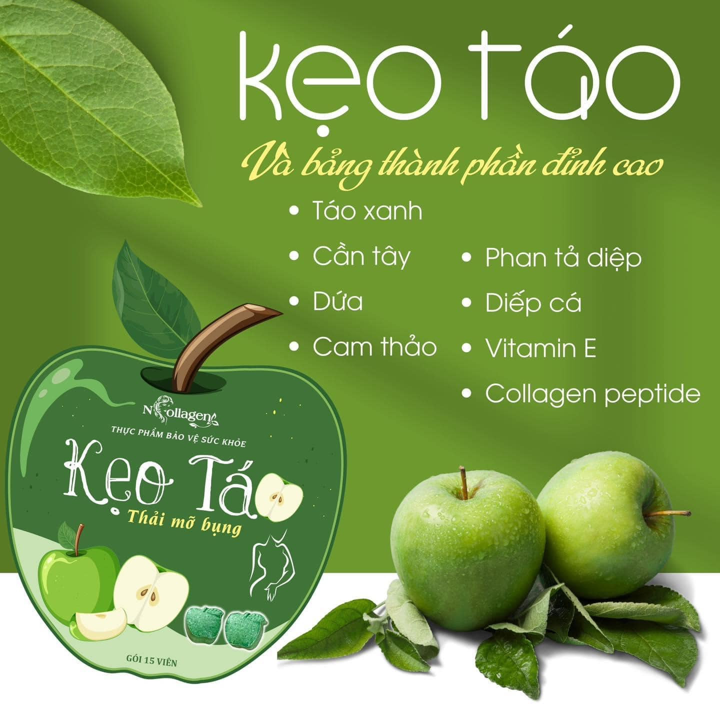 VỀ ĐÍCH" BỤNG PHẲNG EO THON CÙNG KẸO TÁO NCOLLAGEN VỀ ĐÍCH" BỤNG PHẲNG EO THON CÙNG KẸO TÁO NCOLLAGEN