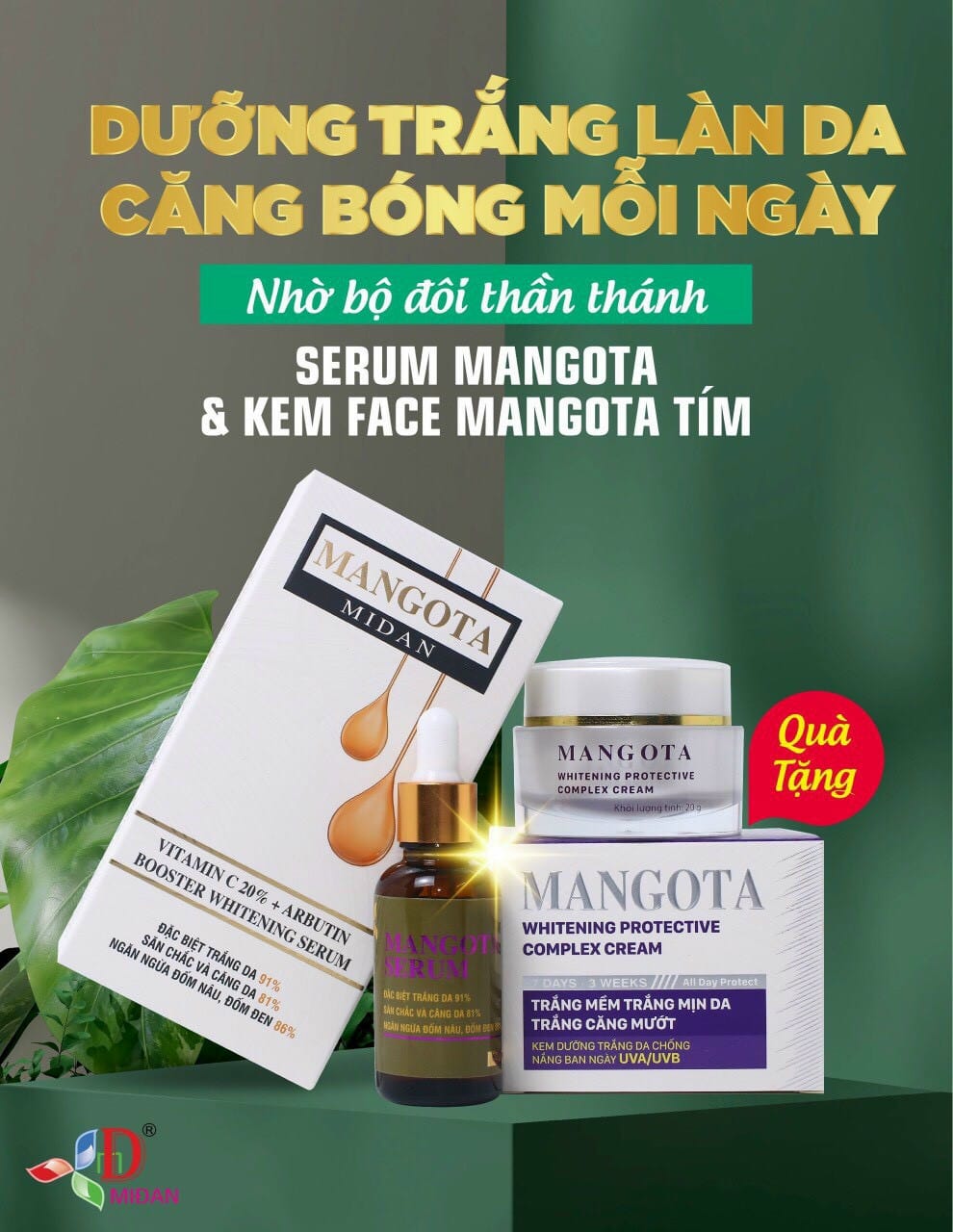 Combo Dưỡng Trắng Serum Mangota và Kem Face Mangota Tím