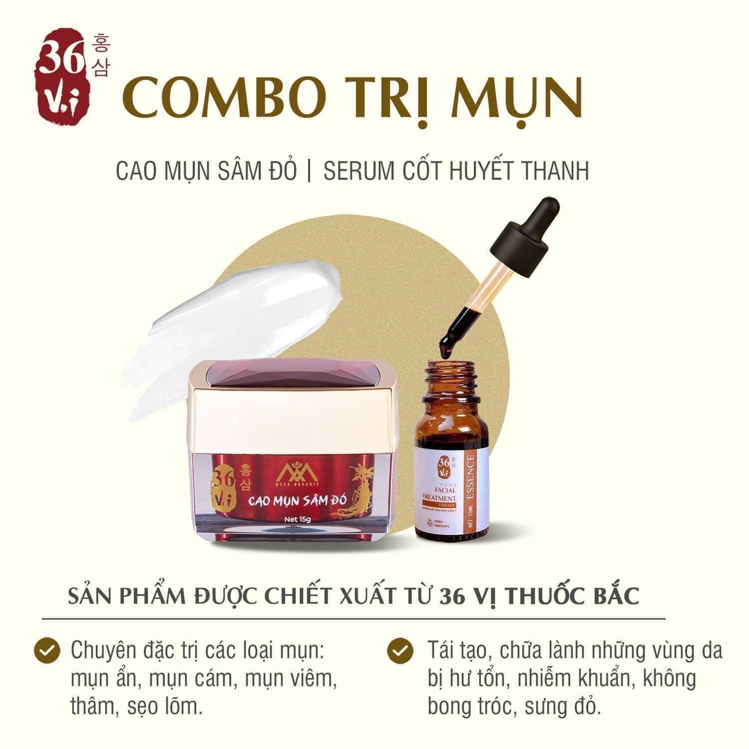 Combo Cao Mụn Sâm Đỏ và Serum Cốt Thảo Dược 36 vị Meea Organic