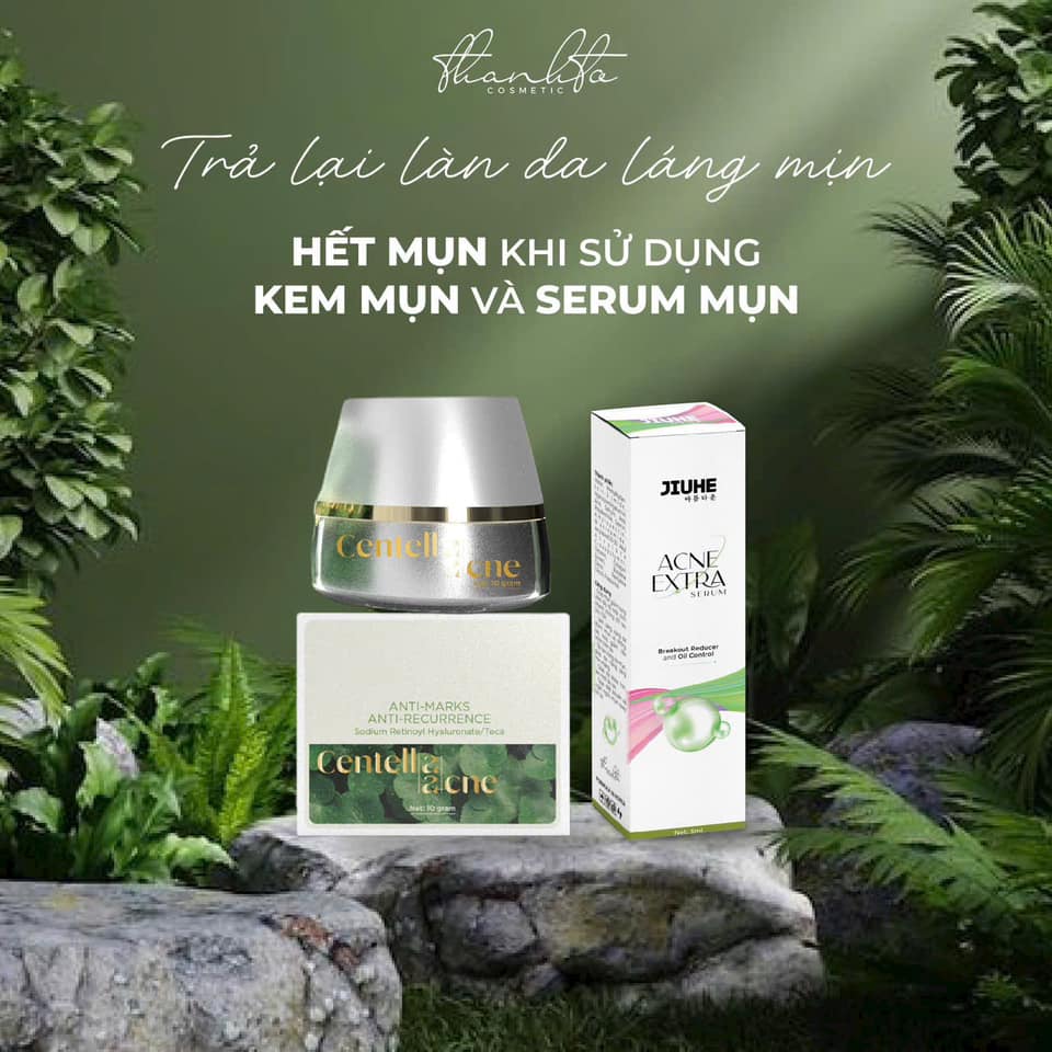 Combo giảm mụn kem Face Rau Má Centella Ance Jiuhe và Serum Acne ExTra Thanh Tô Cosmetic