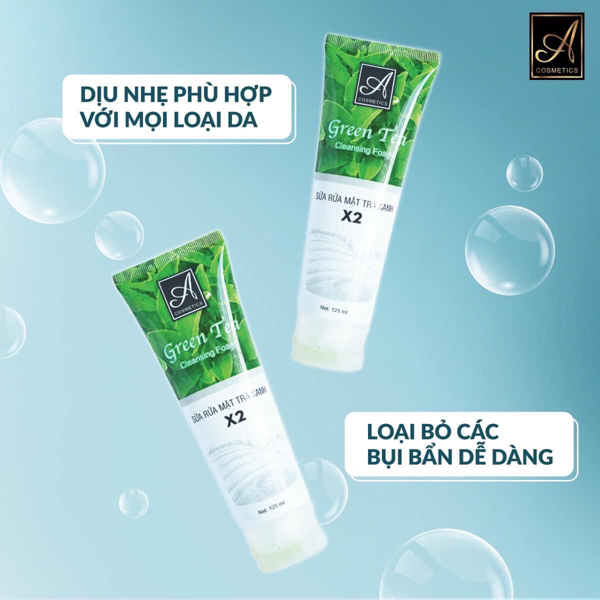 Sữa rửa mặt nhà Acosmetics làm da sạch thông thoáng hấp thụ kem dưỡng tốt hơn và trà xanh giúp trị mụn và ngăn ngừa mụn tốt