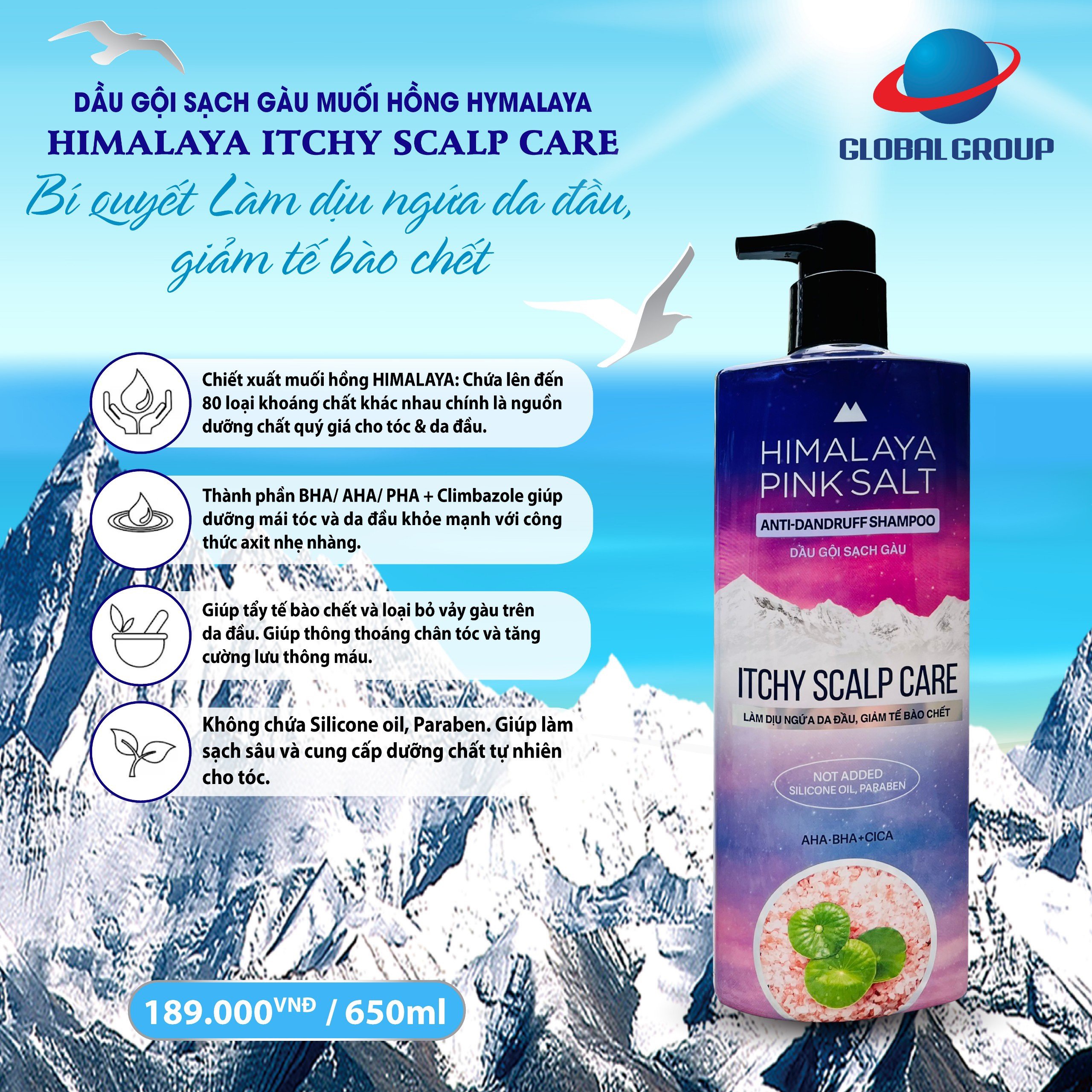 Dầu Gội Sạch Gàu Muối Hồng Ngăn Ngừa Gàu Giảm Ngứa Himalaya Pink Salt Mát Lạnh Bạc Hà Cool Menthol 650ml