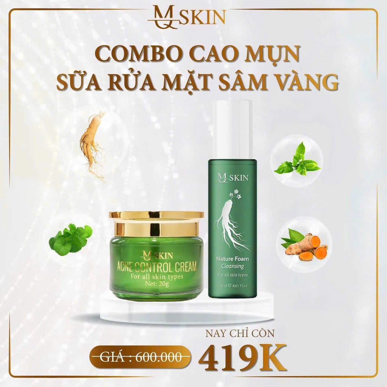 Combo Cao Mụn Sâm Vàng MQ Skin