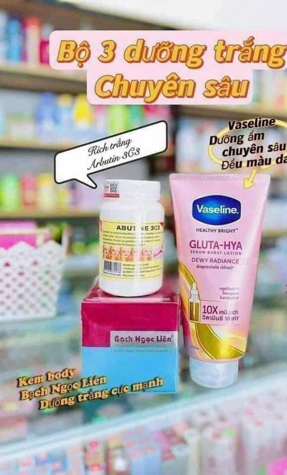 Combo body Bạch Ngọc Liên Vaseline siêu kích trắng mạnh cho da siêu lì Combo body Bạch Ngọc Liên Vaseline siêu kích trắng mạnh cho da siêu lì