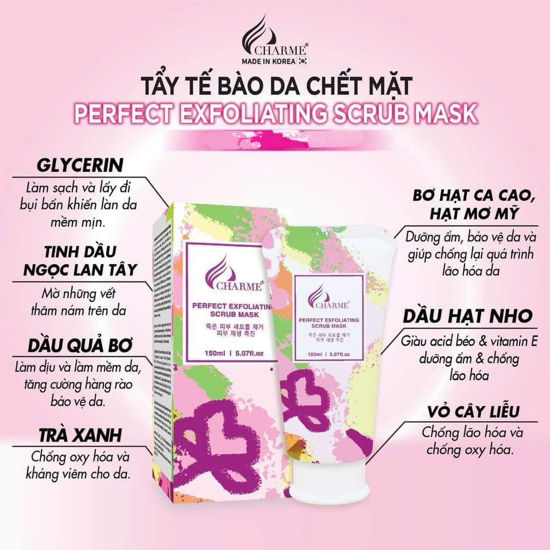 Tẩy Tế Bào Chết Da Mặt Charme Perfect Exfoliating Scrub Mask luôn là sự lựa chọn người bạn thân hàng đầu đối với làn da Tẩy Tế Bào Chết Da Mặt Charme Perfect Exfoliating Scrub Mask luôn là sự lựa chọn người bạn thân hàng đầu đối với làn da