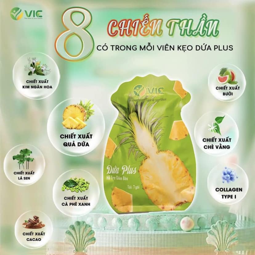 Kẹo Dứa Giảm Cân VIC Plus 7 Viên Kẹo Dứa Giảm Cân VIC Plus 7 Viên