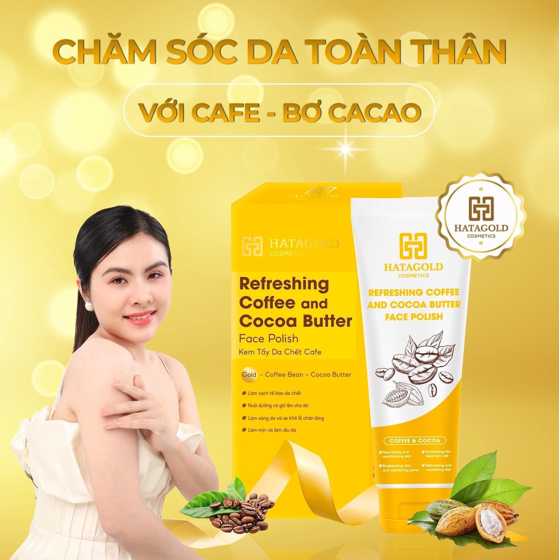 Chăm sóc da toàn thân Kem Tẩy Da Chết Cafe Bơ Cacao Hatagold Cosmetics