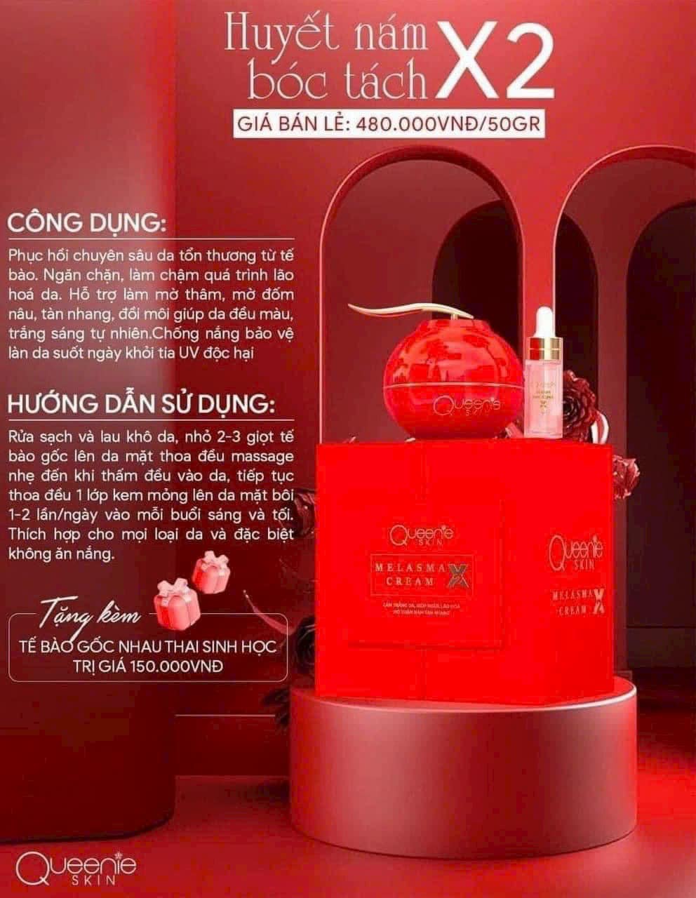 Kem Face Giảm Nám Queenie Skin Huyết Nám Bóc Tách X2 Melasma Cream Kem Face Giảm Nám Queenie Skin Huyết Nám Bóc Tách X2 Melasma Cream