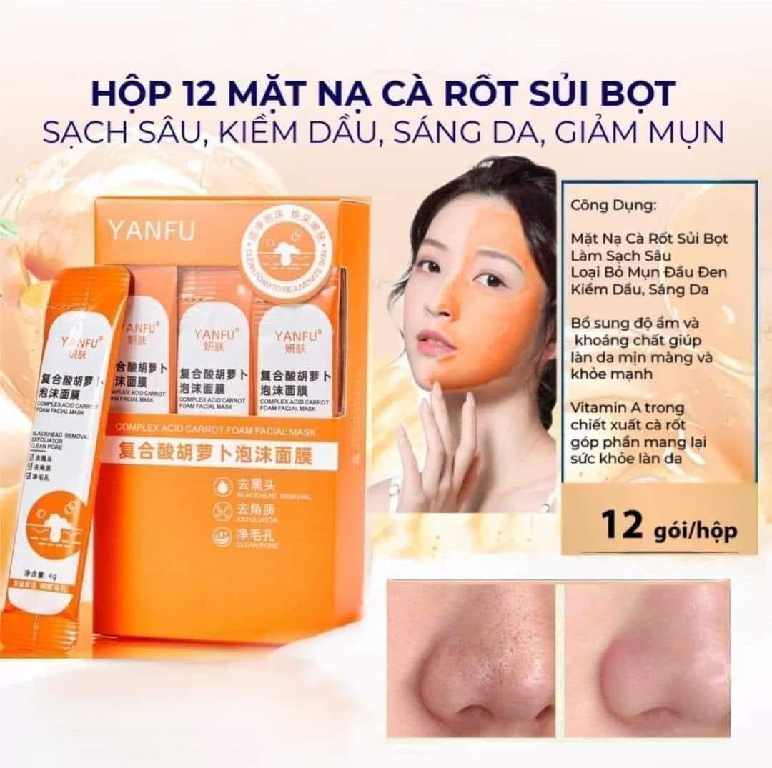 Hộp 12 Mặt Nạ Cà Rốt Sủi Bọt Yanfu Làm sạch sâu bổ sung độ ẩm giúp da sáng khỏe