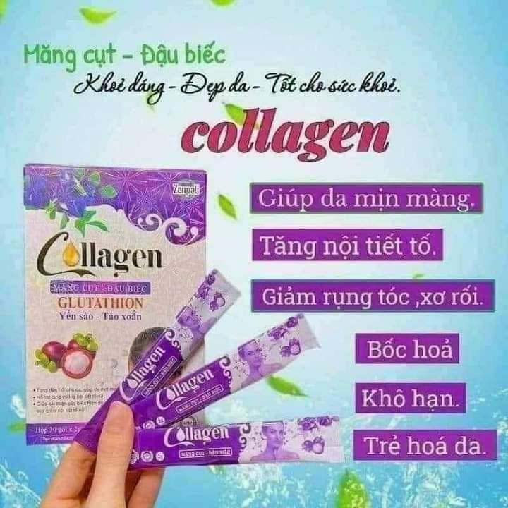 Collagen Măng Cụt Đậu Biếc Zenpali Cốm Uống Đẹp Da 30 gói