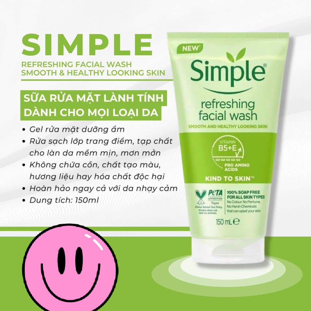 Sữa Rửa Mặt Simple Kind To Skin Refreshing Facial Wash Ge 150ml Sữa Rửa Mặt Simple Kind To Skin Refreshing Facial Wash Ge 150ml
