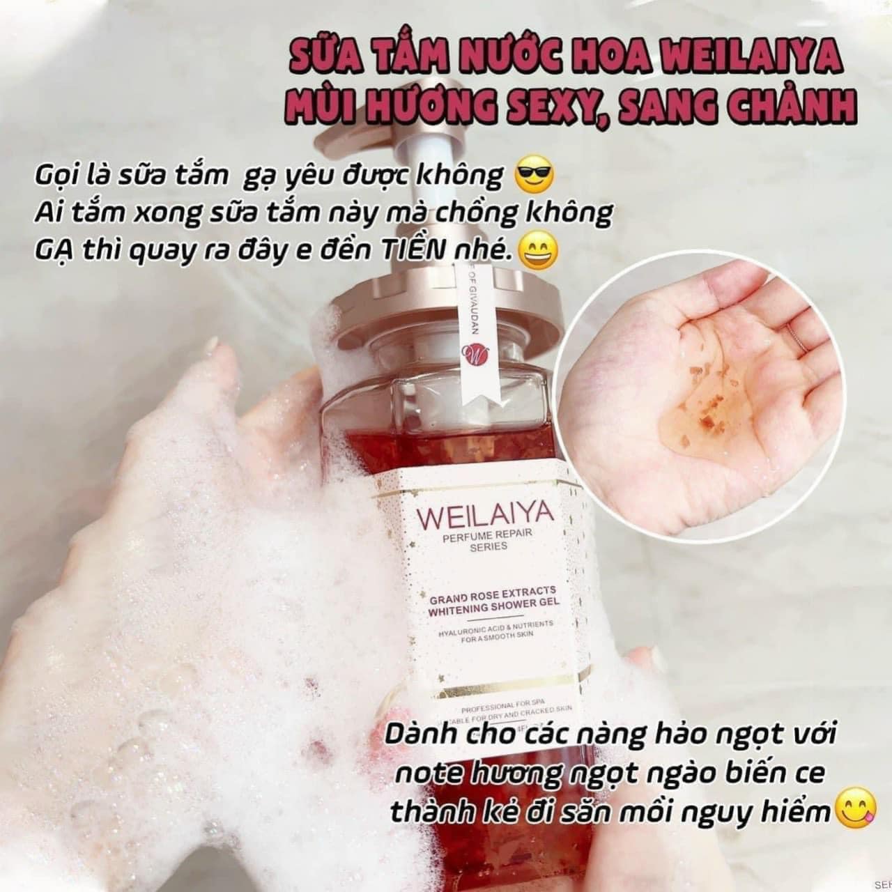 Sữa Tắm Trắng Da Cánh Hoa Hồng Weilaiya Damask đặc biệt quyến rũ sang chảnh Sữa Tắm Trắng Da Cánh Hoa Hồng Weilaiya Damask đặc biệt quyến rũ sang chảnh