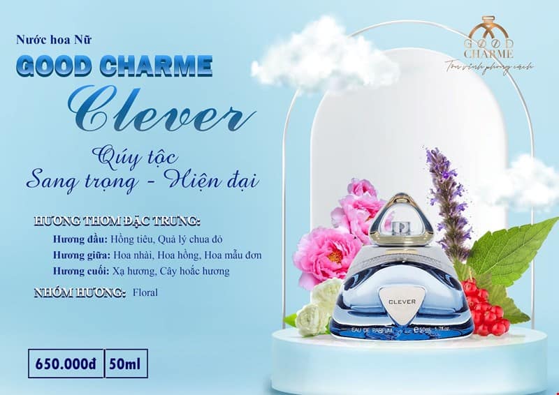 Nước Hoa Nữ Good Charme Clever 50ml Những cô nàng nào yêu màu xanh biển thì không thể bỏ qua Clever này Nước Hoa Nữ Good Charme Clever 50ml Những cô nàng nào yêu màu xanh biển thì không thể bỏ qua Clever này