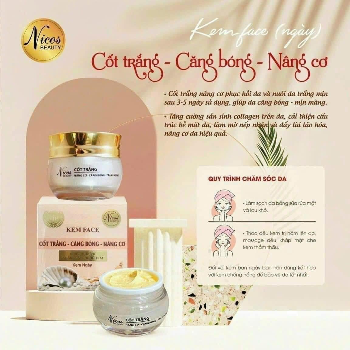 Kem Face Cốt Trắng Căng Bóng Nâng Cơ Nicos Beauty 15gr Kem Face Cốt Trắng Căng Bóng Nâng Cơ Nicos Beauty 15gr