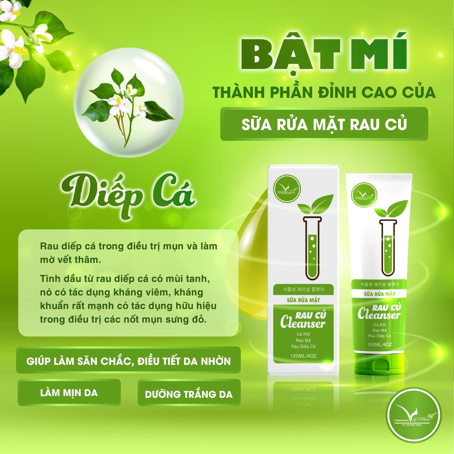 Sữa Rửa Mặt Rau Củ VIP White Siêu phẩm nằm trong bộ trang điểm làm đẹp bạn không nên bỏ lỡ Sữa Rửa Mặt Rau Củ VIP White Siêu phẩm nằm trong bộ trang điểm làm đẹp bạn không nên bỏ lỡ