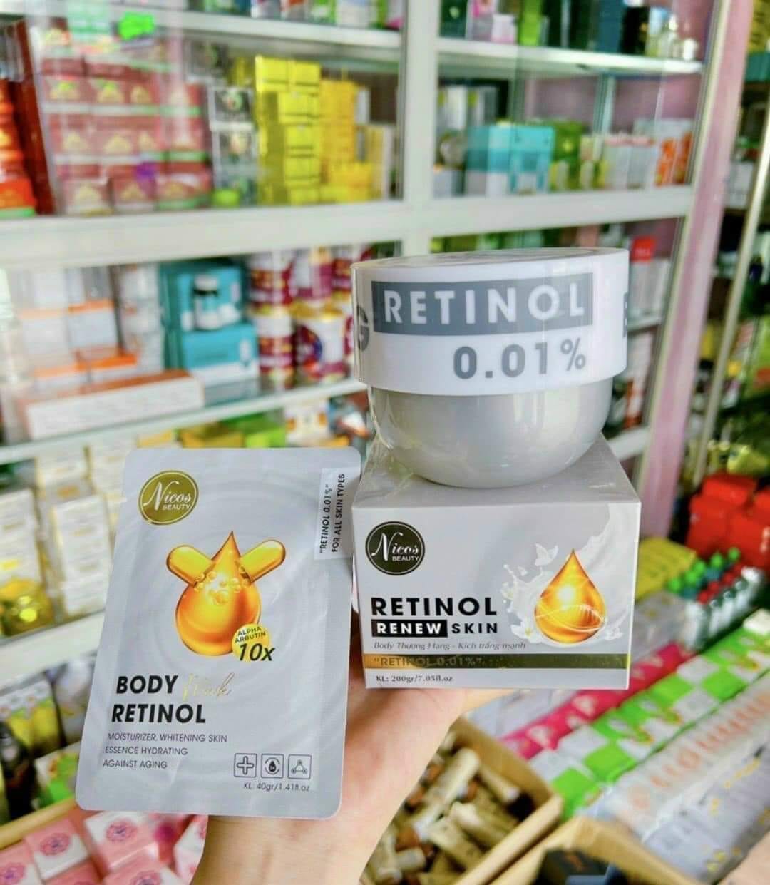 Kem Body Kích Trắng Mạnh Nicos Beauty Retinol Renew Skin 0.01% 200g Dưỡng Trắng Giảm Mụn Se Khít Lỗ Chân Lông Kem Body Kích Trắng Mạnh Nicos Beauty Retinol Renew Skin 0.01% 200g Dưỡng Trắng Giảm Mụn Se Khít Lỗ Chân Lông