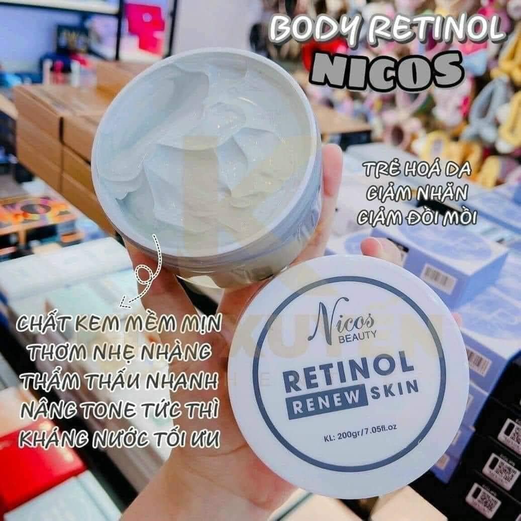 Kem Body Kích Trắng Mạnh Nicos Beauty Retinol Renew Skin 0.01% 200g Dưỡng Trắng Giảm Mụn Se Khít Lỗ Chân Lông