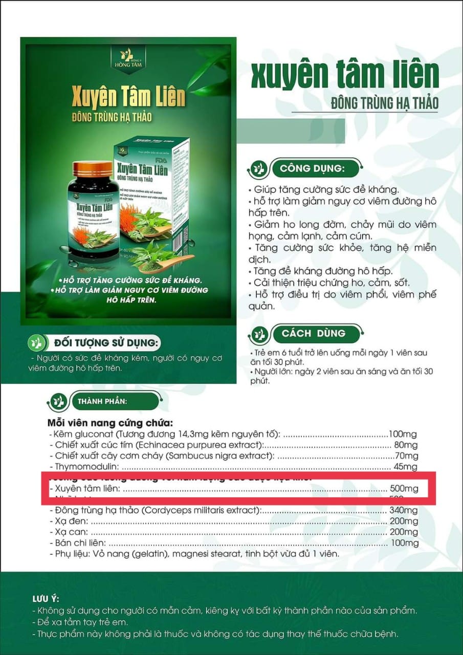 Viên uống Xuyên Tâm Liên Đông Trùng Hạ Thảo Đông Y Hồng Tâ giải pháp an toàn bảo vệ sức khoẻ gia đình Viên uống Xuyên Tâm Liên Đông Trùng Hạ Thảo Đông Y Hồng Tâ giải pháp an toàn bảo vệ sức khoẻ gia đình