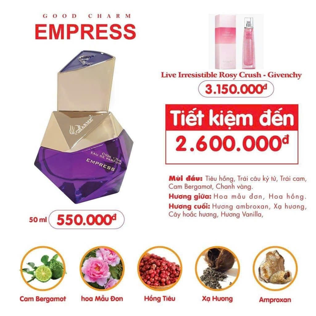 Nước Hoa Nữ Good Charme Empress 50ml tươi trẻ ngọt ngào cuốn hút Nước Hoa Nữ Good Charme Empress 50ml tươi trẻ ngọt ngào cuốn hút