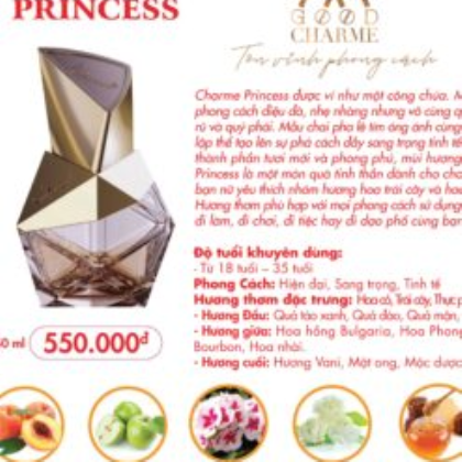 Charme Princess là dòng nước hoa mới của Charme mang phong cách điệu đà, nhẹ nhàng nhưng vô cùng quyến rũ Charme Princess là dòng nước hoa mới của Charme mang phong cách điệu đà, nhẹ nhàng nhưng vô cùng quyến rũ