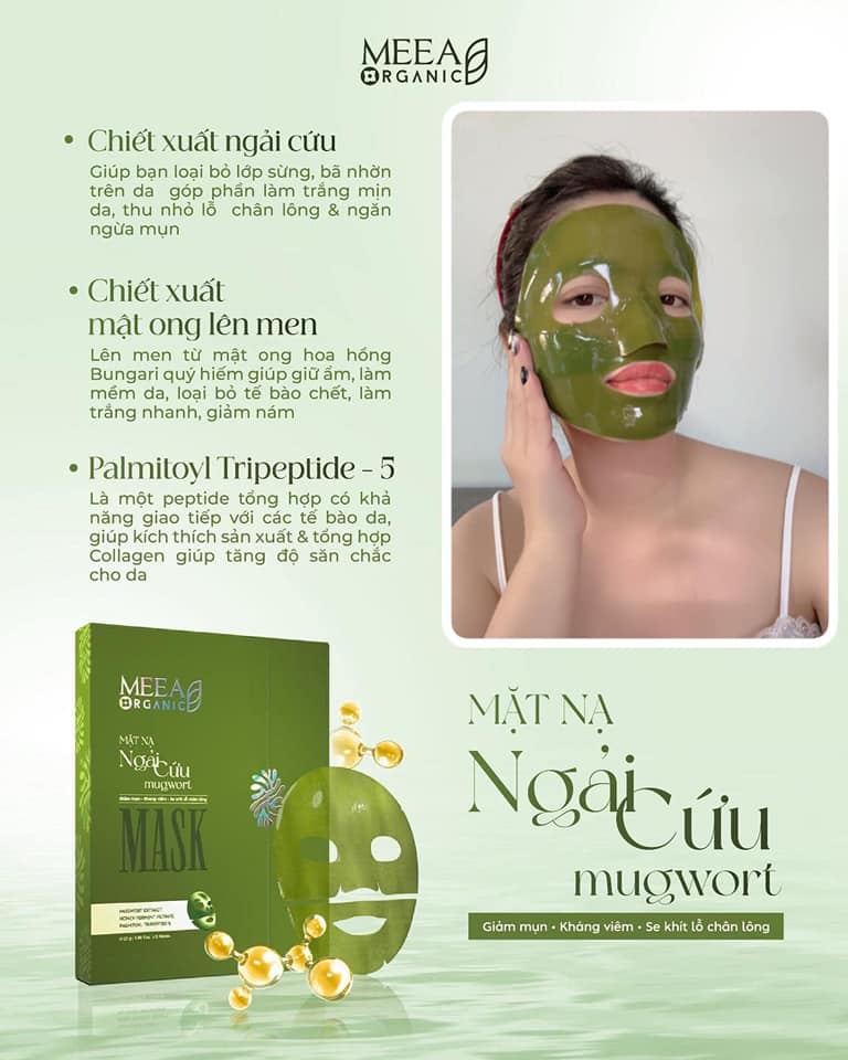 Mặt Nạ Thạch Collagen Meea Organic Màu Xanh Ngãi Cứu Mugwort Mask Hộp 5 Miếng Mặt Nạ Thạch Collagen Meea Organic Màu Xanh Ngãi Cứu Mugwort Mask Hộp 5 Miếng