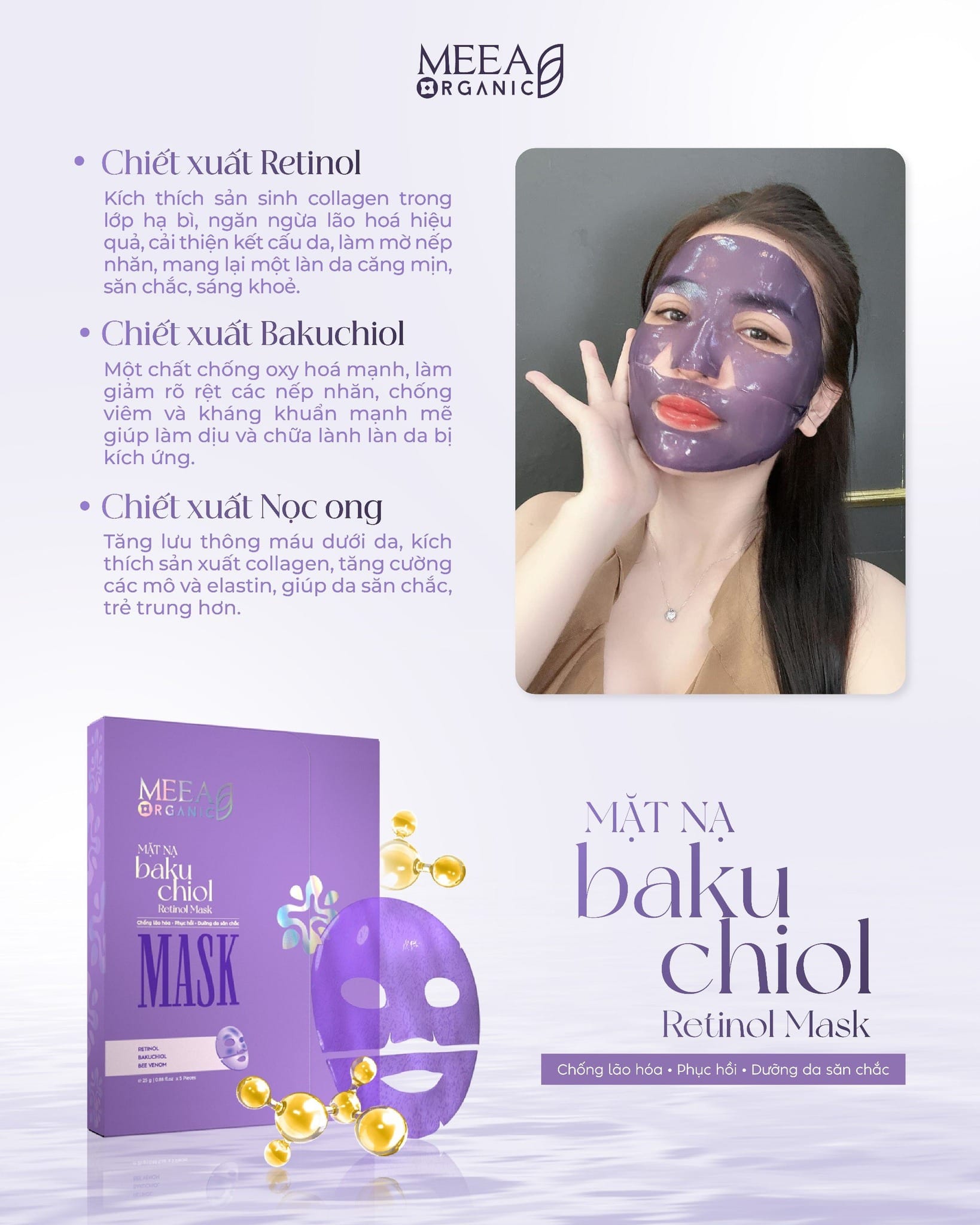 Mặt Nạ Thạch Соlаɡеп Meea Organic Màu Tím Bakuchiol Retinol Mask Hộp 5 Miếng Mặt Nạ Thạch Соlаɡеп Meea Organic Màu Tím Bakuchiol Retinol Mask Hộp 5 Miếng