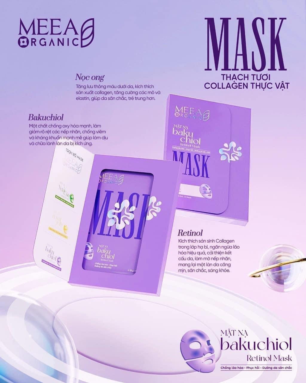 Mặt Nạ Thạch Соlаɡеп Meea Organic Màu Tím Bakuchiol Retinol Mask Hộp 5 Miếng Mặt Nạ Thạch Соlаɡеп Meea Organic Màu Tím Bakuchiol Retinol Mask Hộp 5 Miếng